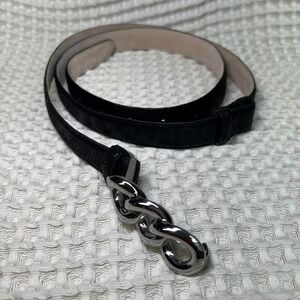 White House‎ Black Market Belt Medium/Large Black Silver Chain Accent